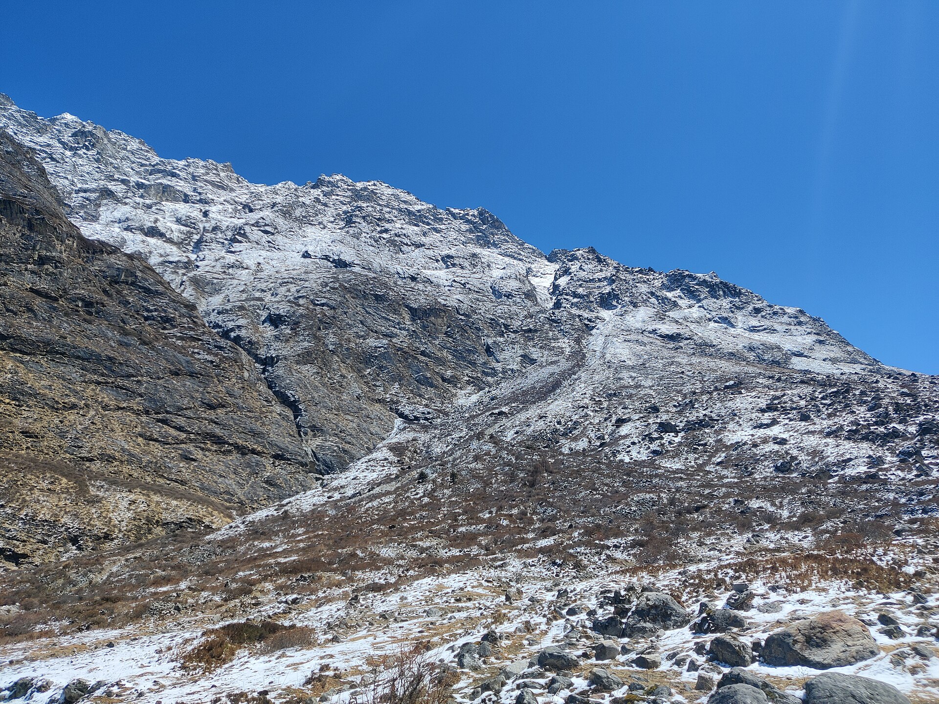 The Langtang valley opening out beneath Langtang Lirung.