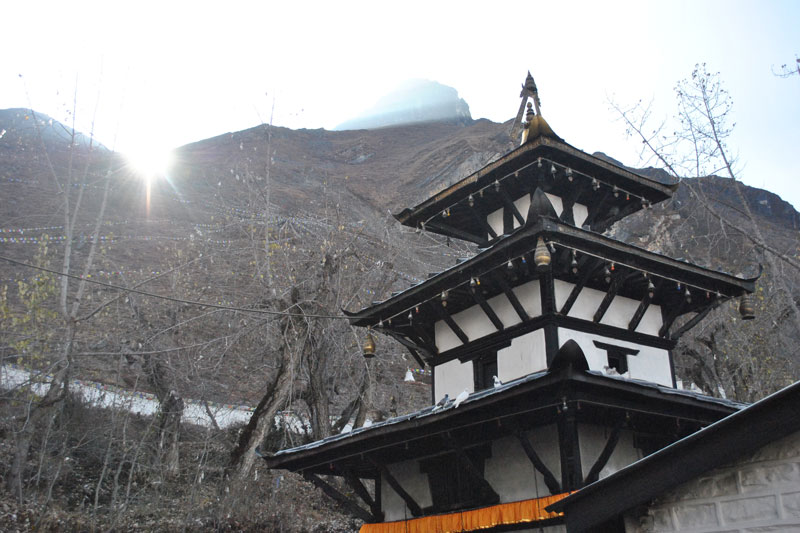 The Muktinath temple complex on the bare slopes above the Kali Gandaki.